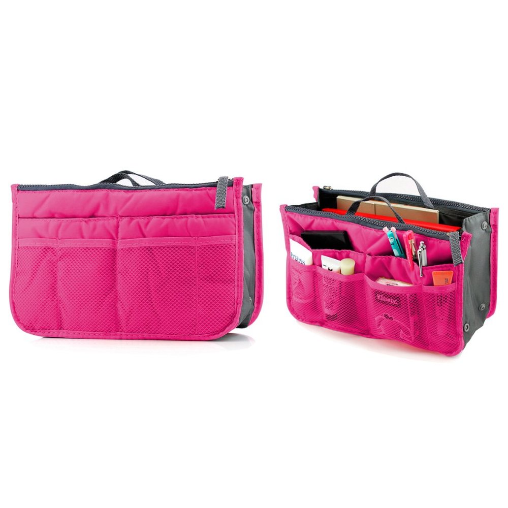 Travel Tote Handbag/Purse Insert Cosmetic Organizer (Hot Pink)